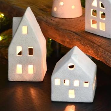 Windlicht Lichthaus "Liam & Linde" Keramik Weiß 2er Set - Wohnen auf dem Land