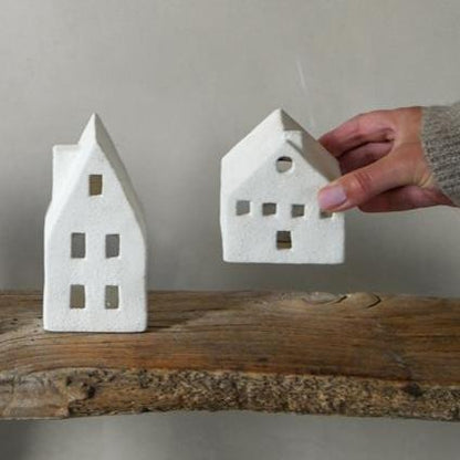 Windlicht Lichthaus "Liam & Linde" Keramik Weiß 2er Set - Wohnen auf dem Land