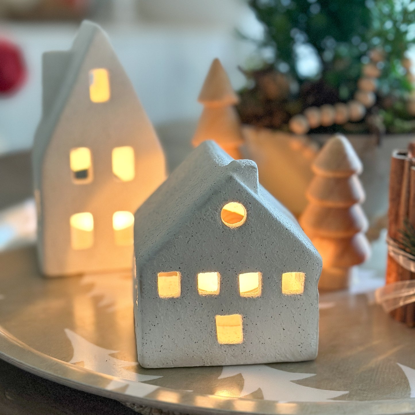 Windlicht Lichthaus "Liam & Linde" Keramik Weiß 2er Set - Wohnen auf dem Land