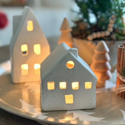 Windlicht Lichthaus "Liam & Linde" Keramik Weiß 2er Set - Wohnen auf dem Land