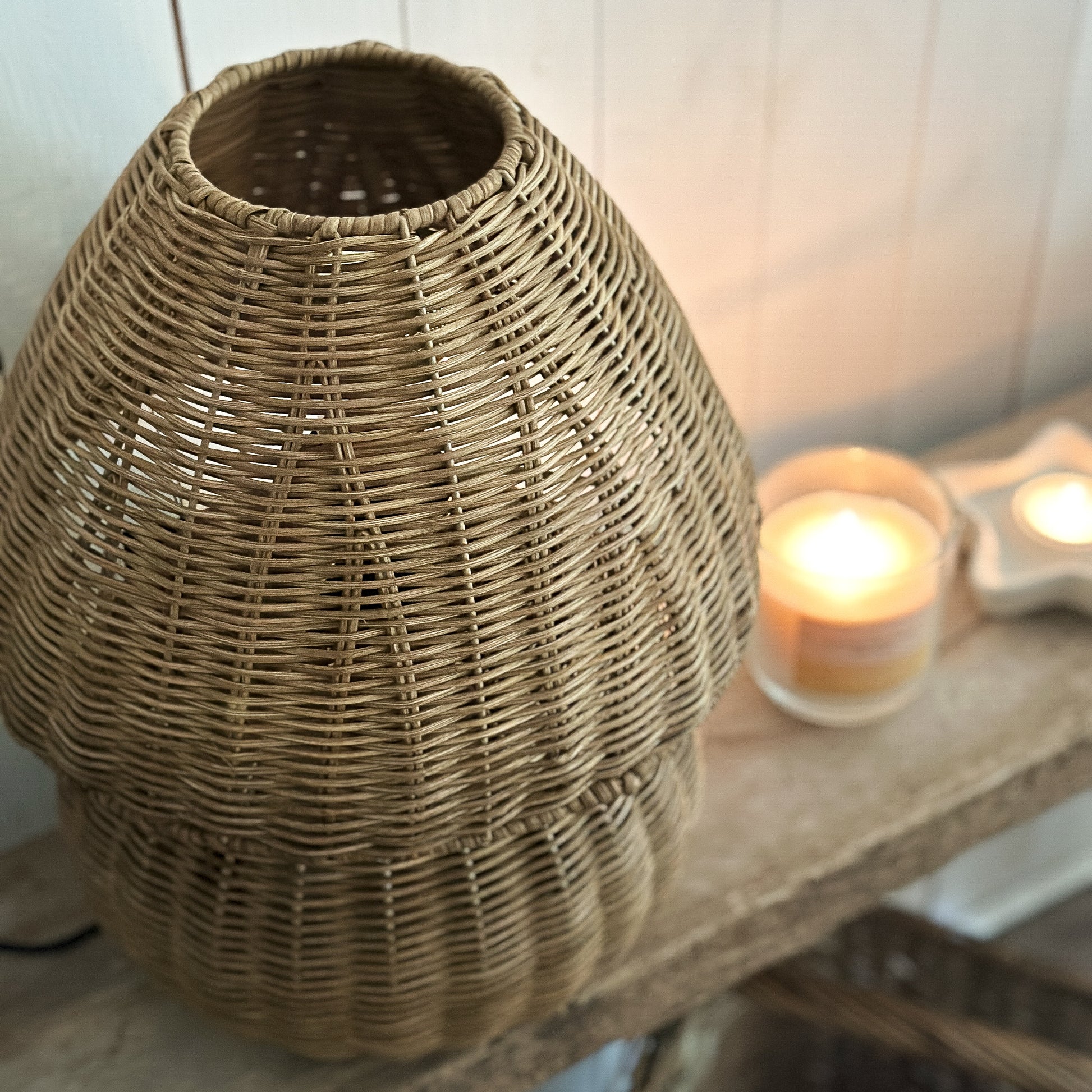 Tischlampe Pilz "Sabrinas Edition" von Light & Living mit Rattan-Design, LED-Beleuchtung, brauner Naturfarbe, 35cm hoch