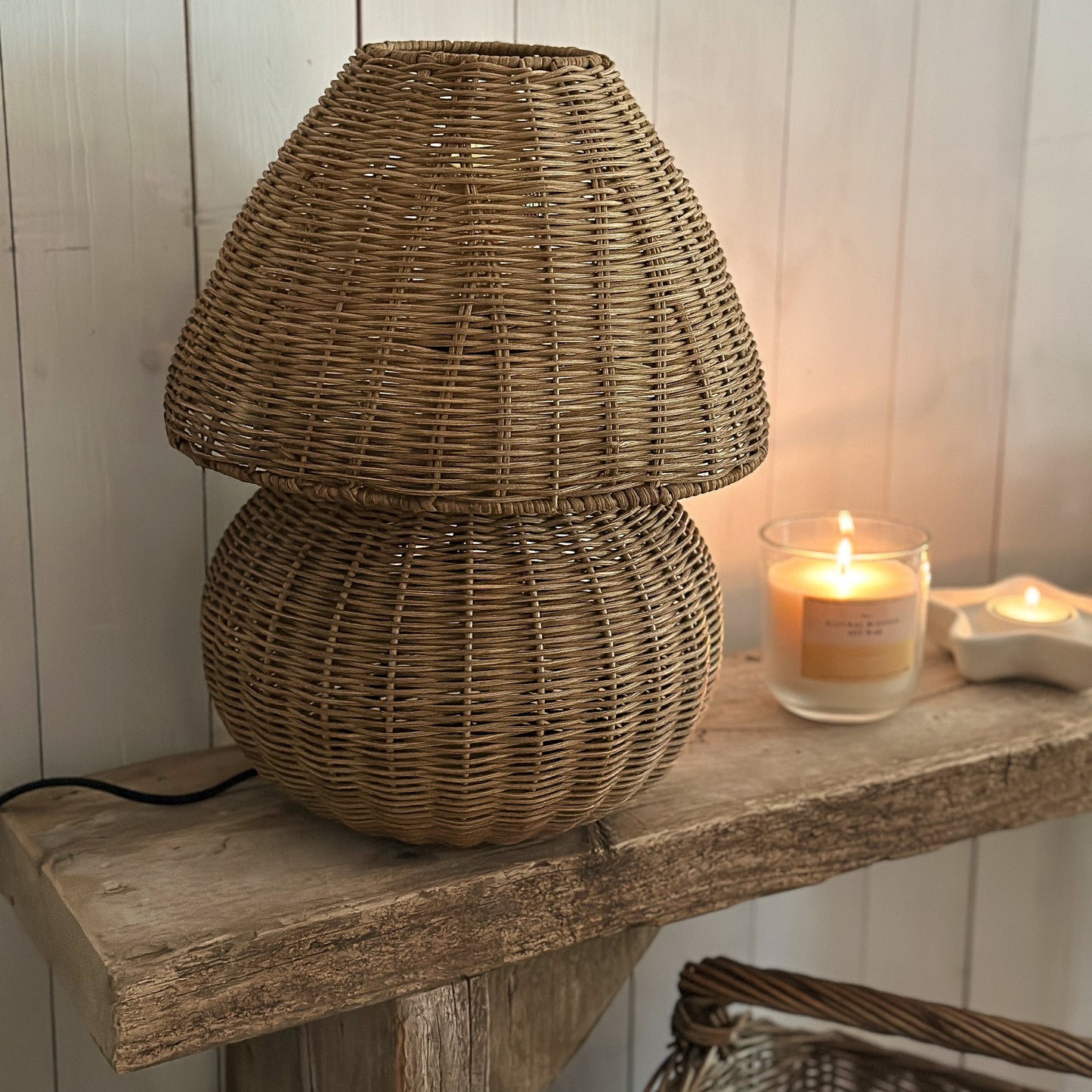 Tischlampe Pilz Leuchte "Sabrinas Edition" inkl. Design LED Rattan Natur Braun 35cm - Wohnen auf dem Land