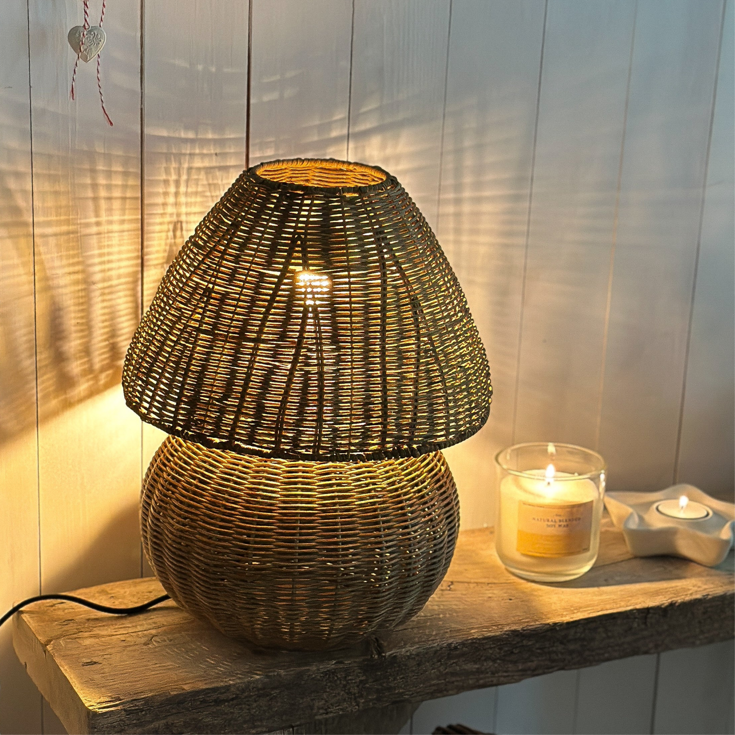 Tischlampe Pilz Leuchte "Sabrinas Edition" inkl. Design LED Rattan Natur Braun 35cm - Wohnen auf dem Land