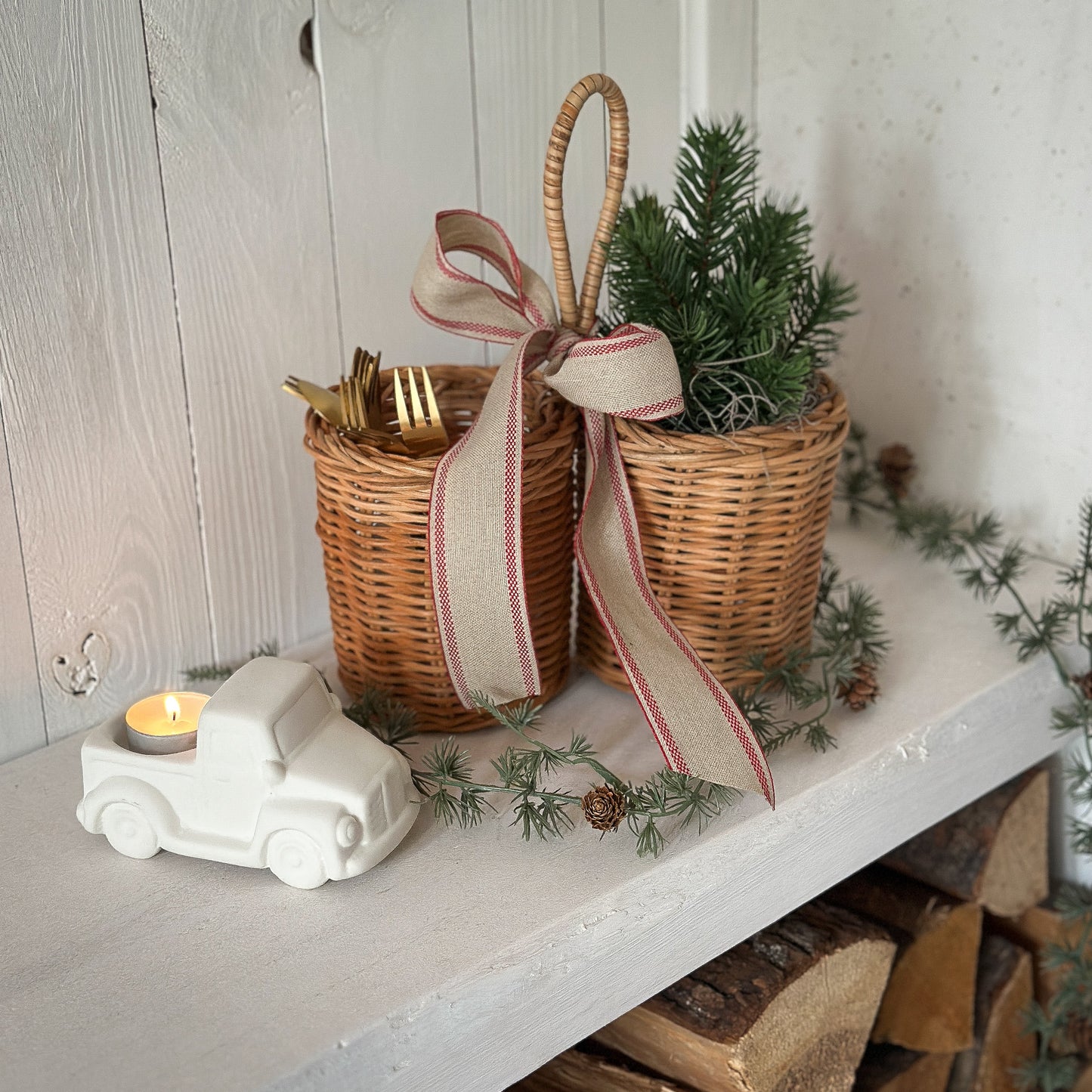 Flaschenhalter 2er „Duo Nature“ Rattan Natur 24cm - Wohnen auf dem Land