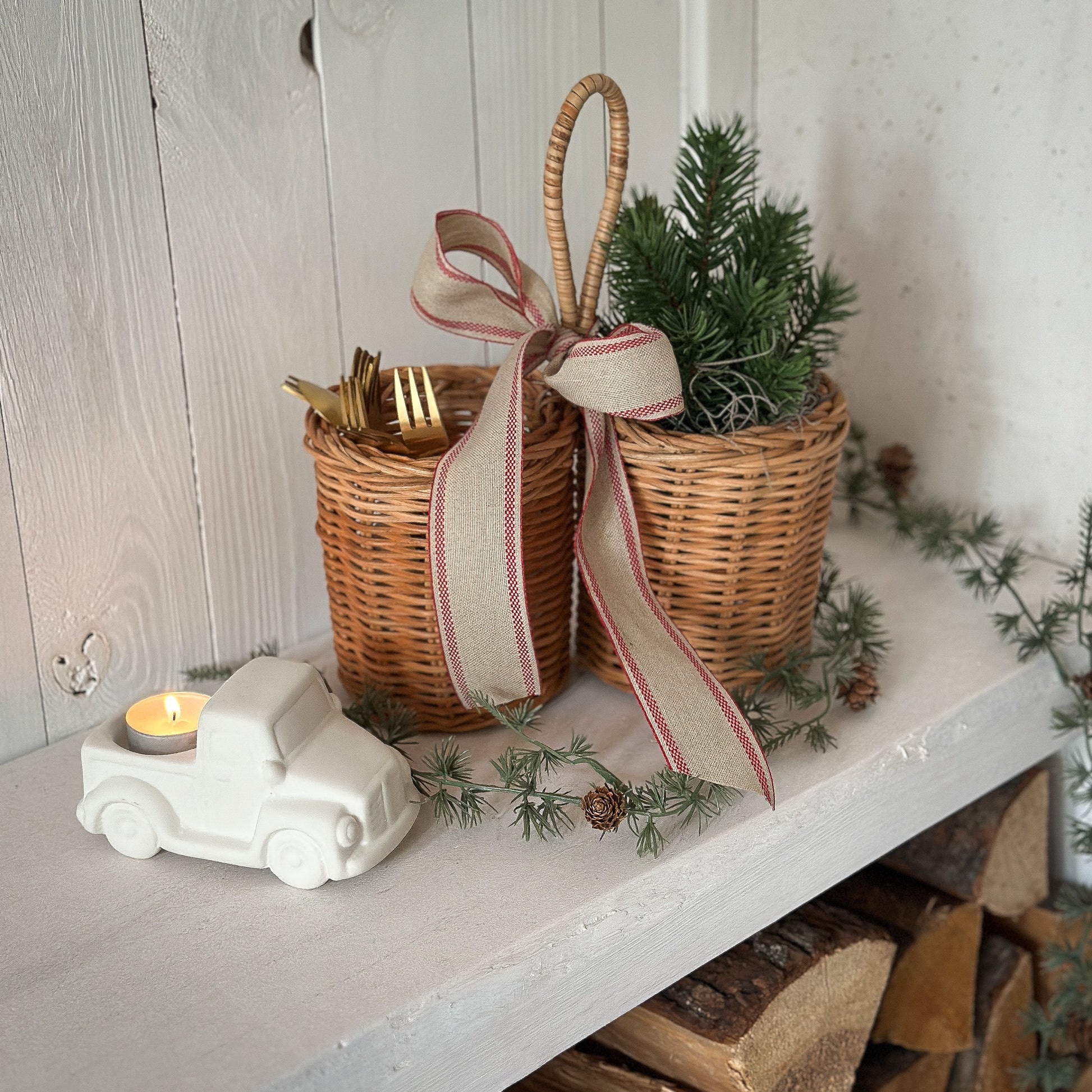 Flaschenhalter 2er „Duo Nature“ Rattan Natur 24cm - Wohnen auf dem Land