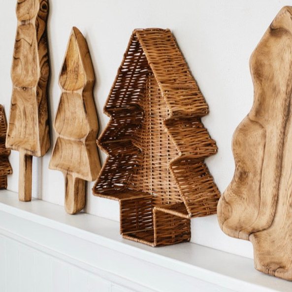 aufbewahrung tannenbaum Schale Korb Tablett Set „Skovlys“ Tannenbaumform Rattan Natur 3er Set