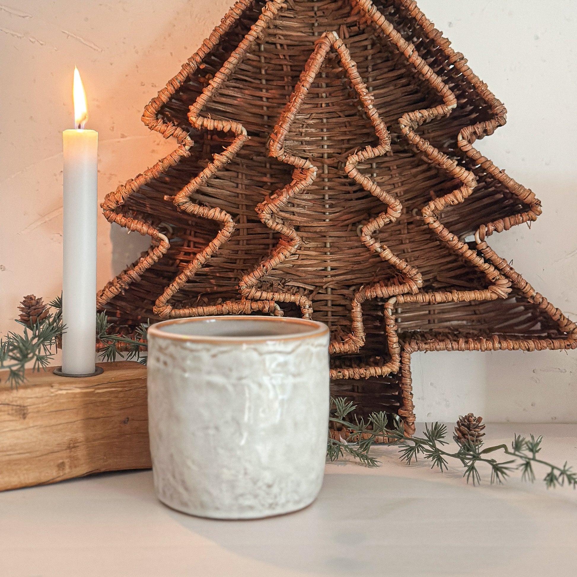 Schale Korb Tablett Set „Skovlys“ Tannenbaumform Rattan Natur 3er Set - Wohnen auf dem Land