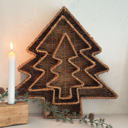 Schale Korb Tablett Set „Skovlys“ Tannenbaumform Rattan Natur 3er Set - Wohnen auf dem Land