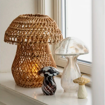 Windlicht Kerzenhalter Laterne „Tindra“ Pilzform Rattan Natur 25cm - Wohnen auf dem Land