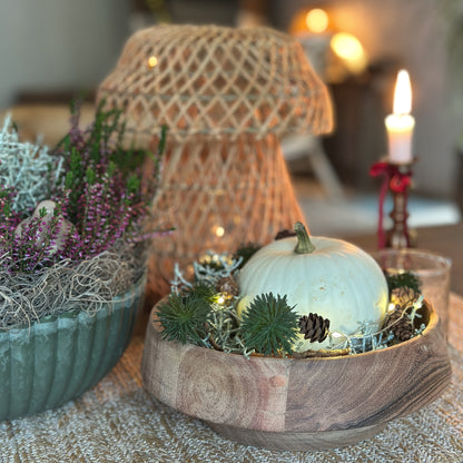 Windlicht Kerzenhalter Laterne „Tindra“ Pilzform Rattan Natur 25cm - Wohnen auf dem Land