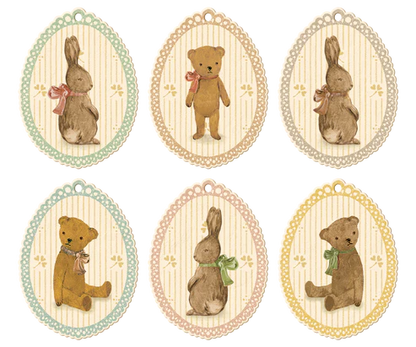 Maileg Anhänger Geschenkset mit Hasen und Teddys, 12 Stück, aus Stoff, ideal für Dekoration oder Geschenke, detailreiche Motive