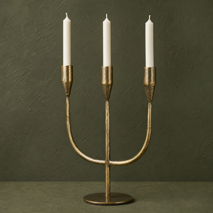 Kerzenhalter 3-armig "Melilla" Aluminium Antikgold 27cm