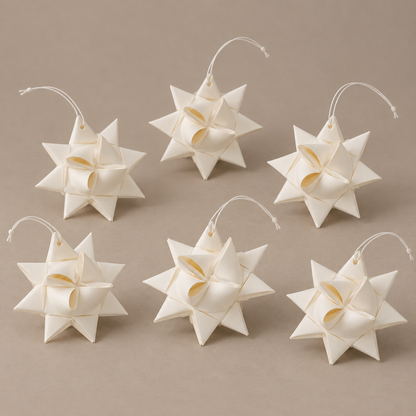 Fröbelsterne „Winterfalten“ klein Papier Weiß 6,5cm 6er-Set – andere Perspektive