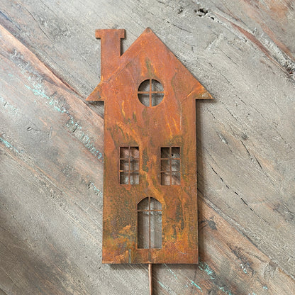 Pflanzenstecker Haus Kamin Metall Rost 38cm