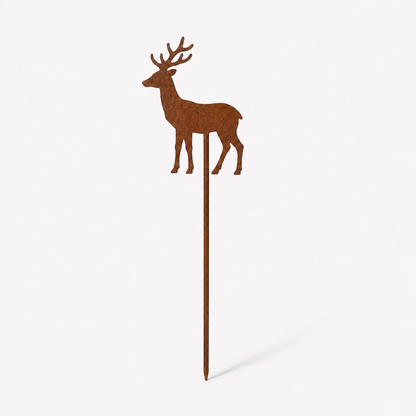 Pflanzenstecker „Hirsch“ Metall Rost 35cm – 01 freisteller