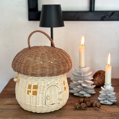 Rattan-Korb in Pilzhaus-Design, dekorativer Aufbewahrungskorb von Rex London, handgefertigt, natürliche Rattan-Optik