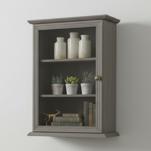 Schrank Vitrine "Josephine" Holz Grau 50cm - Wohnen auf dem Land