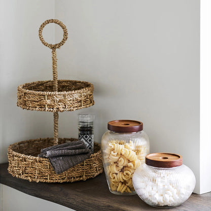 Naturfarbene Seegras-Schale Etagere Tablett „Liva“ von Wohnen auf dem Land, 25 cm Durchmesser, handgefertigt, dekorativ