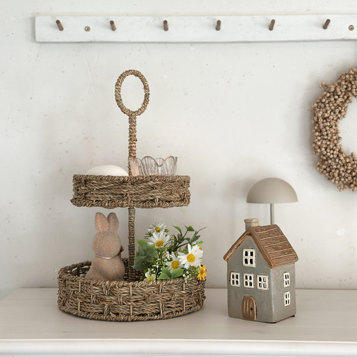 Runde Etagere Tablett "Liva" aus Seegras Natur, 25cm Durchmesser, von Wohnen auf dem Land, für Dekoration und Servieren