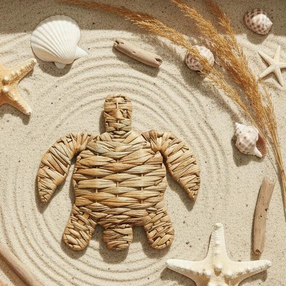 Dekofigur Schildkröte "Rustic Weave" aus Naturmaterial, 25,5 cm, von Wohnen auf dem Land, detaillierte Oberflächen und naturgetreues Design