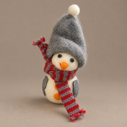 Schneemann „Fiete“ Wolle Grau Weiß mit Schal 12cm – andere Perspektive