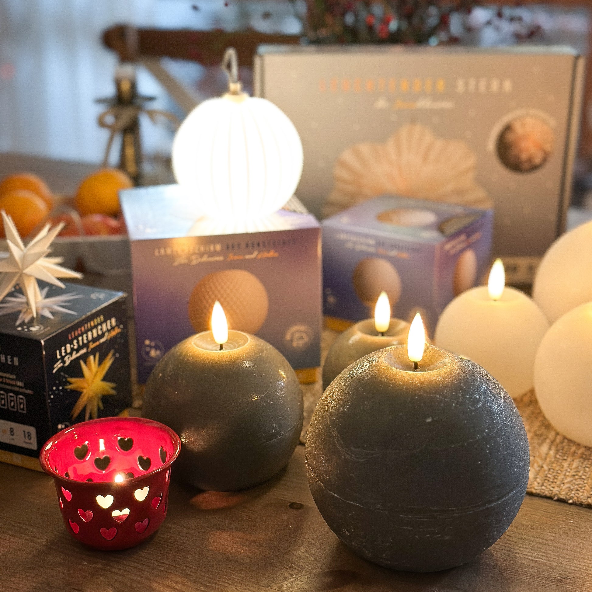 LED Kugelkerze "Luna" Echtwachs Rustic 2 Farben mittel - Wohnen auf dem Land