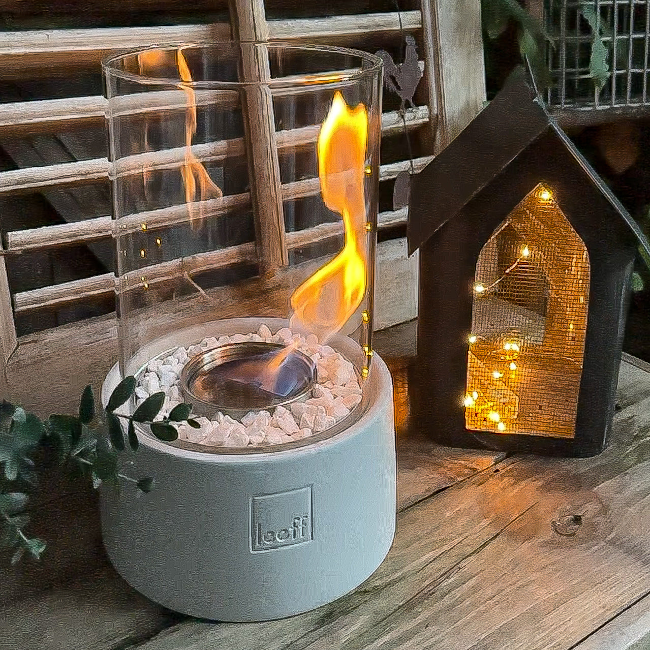 Tischfeuer Kamin Stone Fire weiß Ambiente