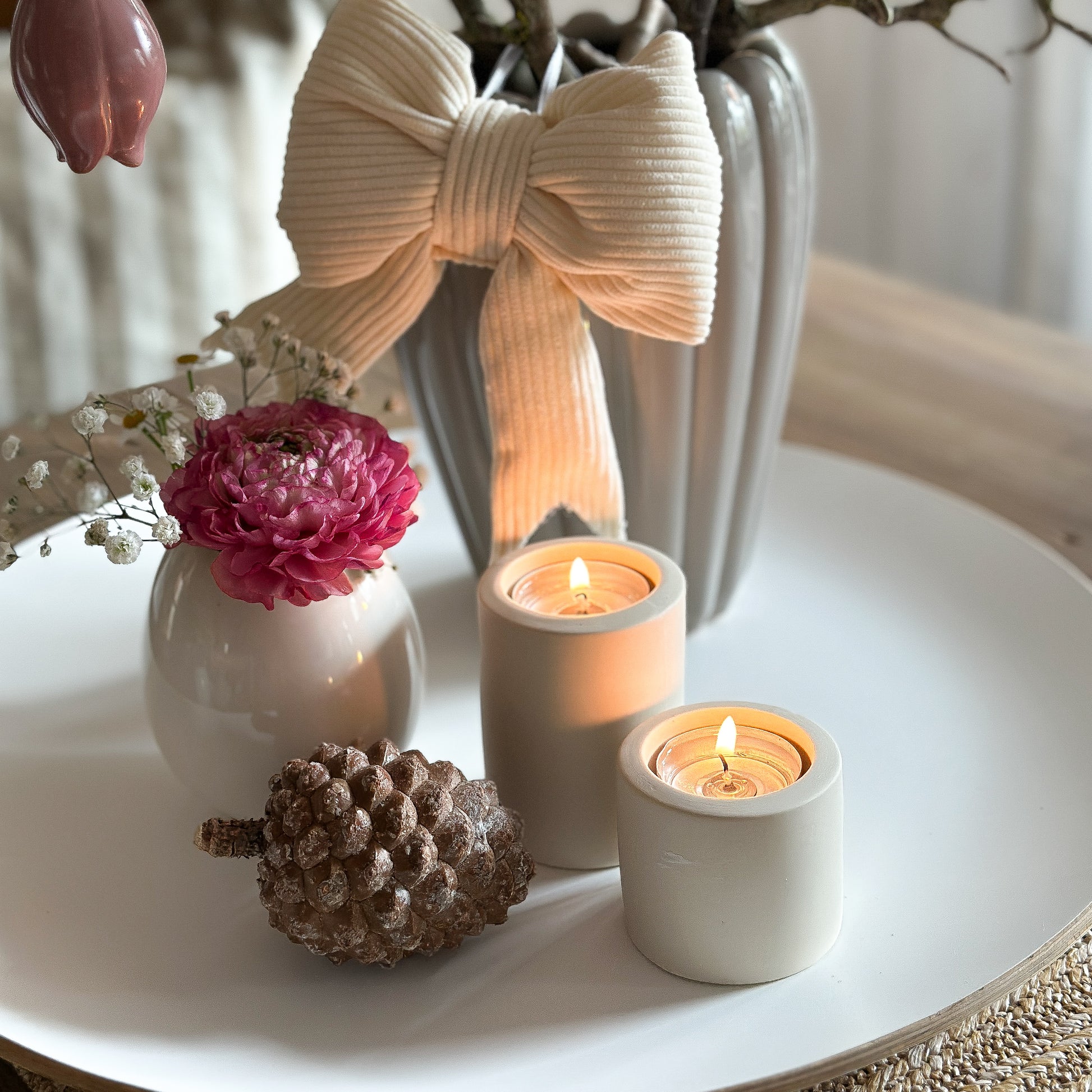 Kerzenhalter Säule "Lekvall" Keramik Matt Beige 2er Set - Wohnen auf dem Land