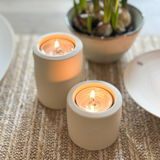 Kerzenhalter Säule "Lekvall" Keramik Matt Beige 2er Set - Wohnen auf dem Land