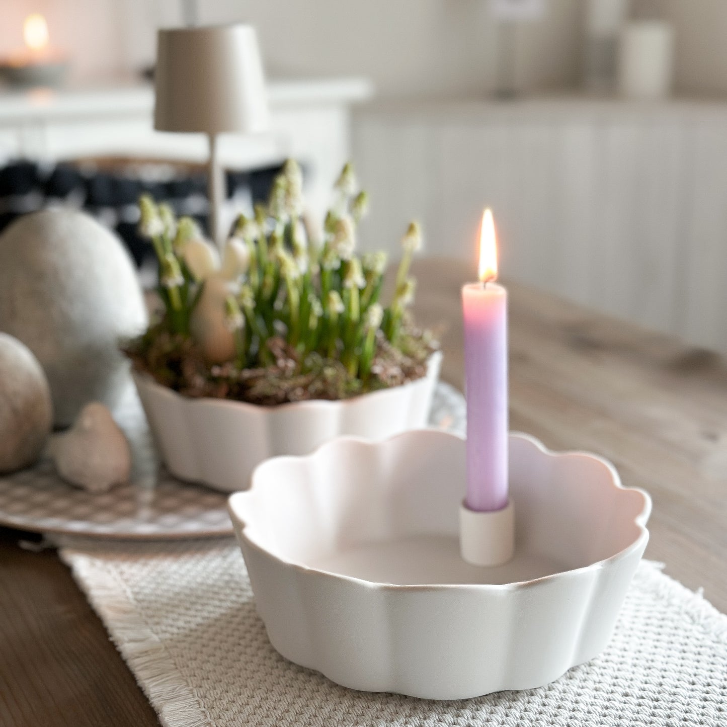 Schale Kerzenhalter Lidatorp "Daisy" Keramik Matt Weiß - Wohnen auf dem Land