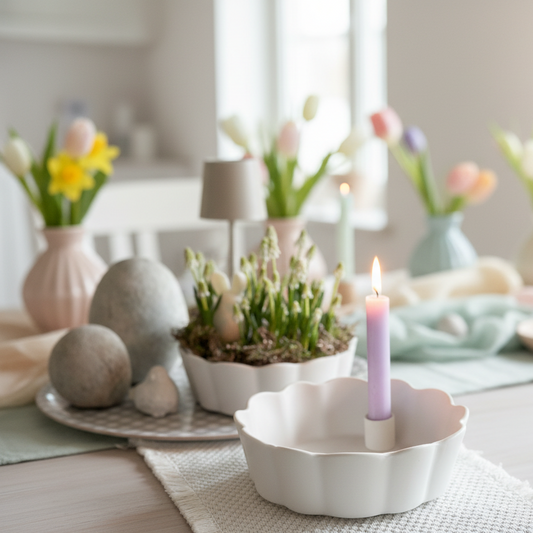 Schale Kerzenhalter Lidatorp Groß "Daisy" Keramik Matt Weiß 21cm - Wohnen auf dem Land