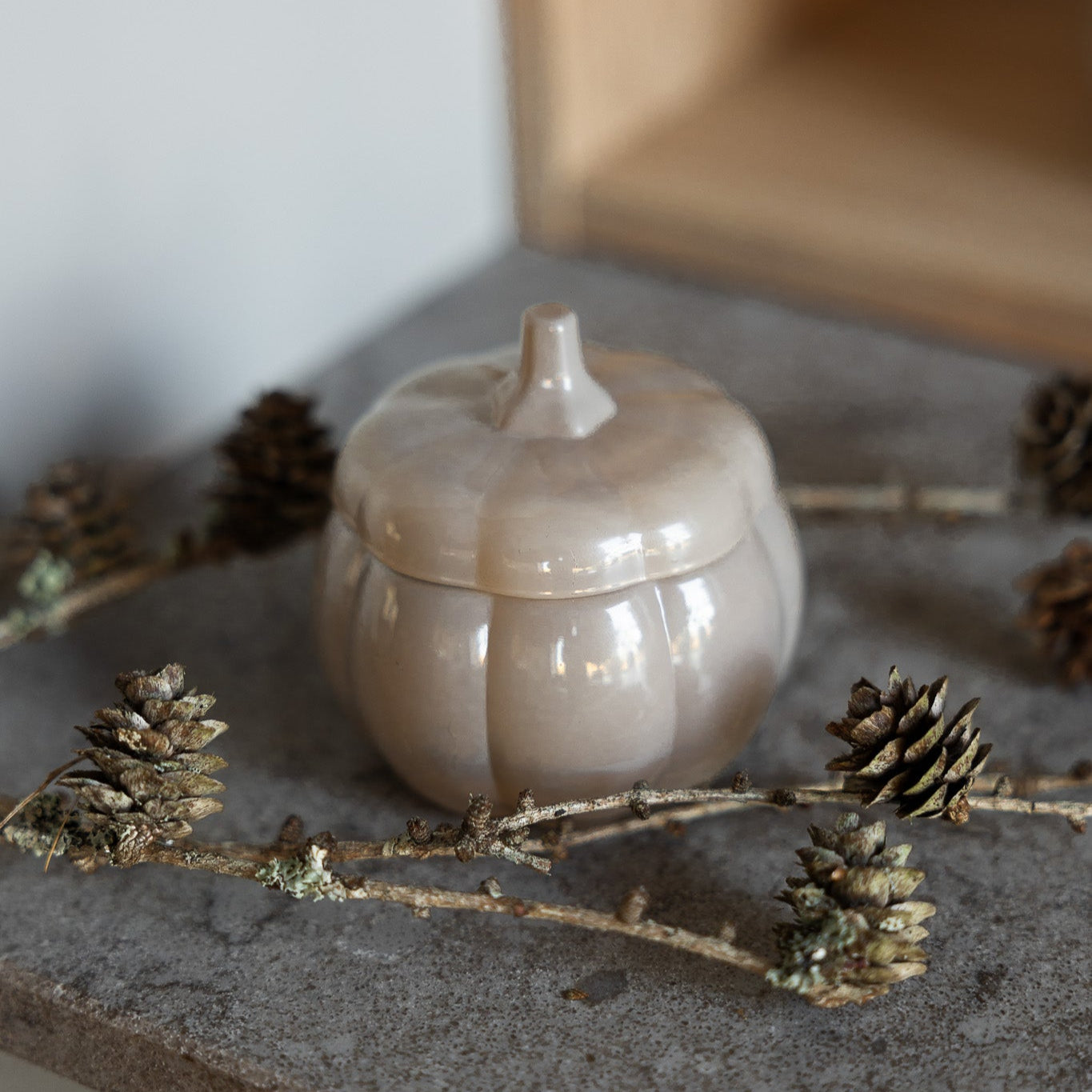 Schale Dose Kürbis mit Deckel "Brehult" Glas Beige 9cm - Wohnen auf dem Land