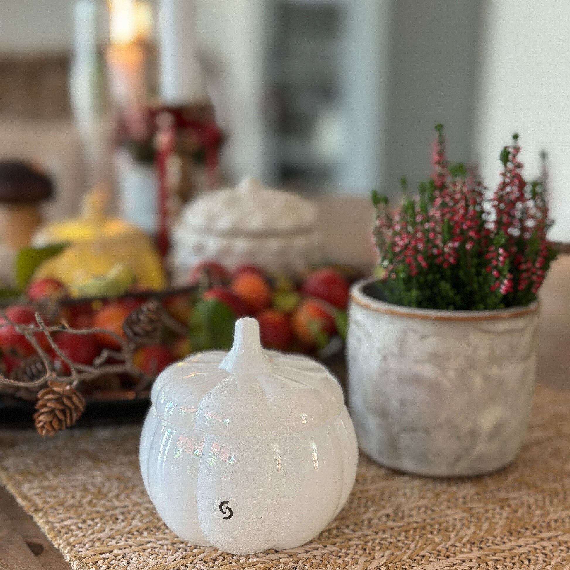 Schale Dose Kürbis mit Deckel "Brehult" Glas Weiß 9cm - Wohnen auf dem Land