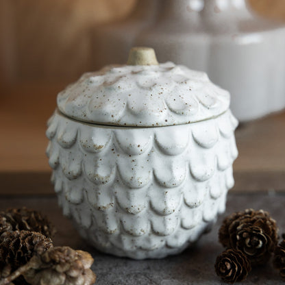 Schale Dose Zapfen mit Deckel "Bergsjö" Keramik Weiß 10cm - Wohnen auf dem Land