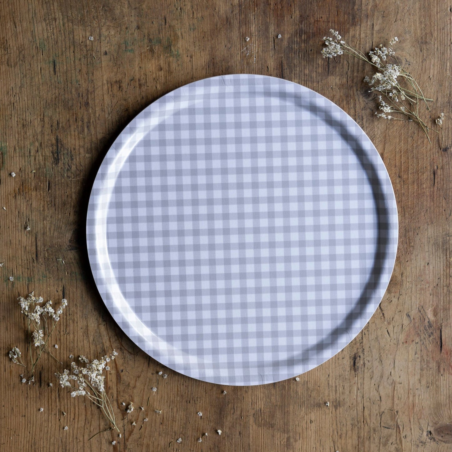 Rutan Tablett Schale von Storefactory, grau kariert, 38cm Durchmesser, stilvolle Keramikschale für Servieren und Dekoration