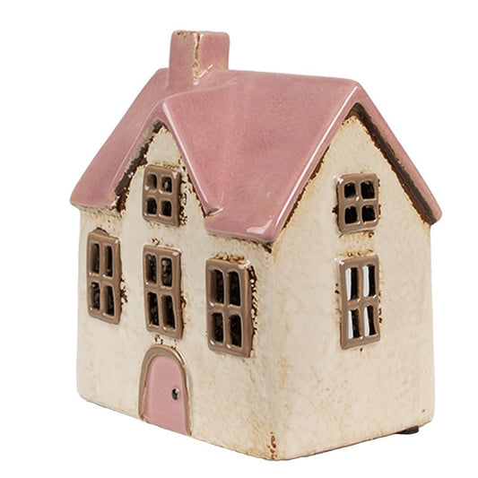 Haus Teelichthalter "Maja" Keramik Beige Rosa 16cm