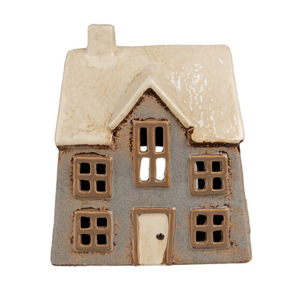 Haus Teelichthalter "Arvid" Keramik Grau Beige 17cm