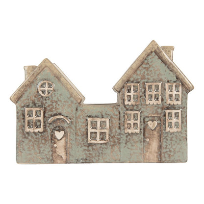Grüner Kerzenhalter Haus "Marlene" aus Keramik, 22 cm hoch, für Teelichter, von Clayre & Eef.