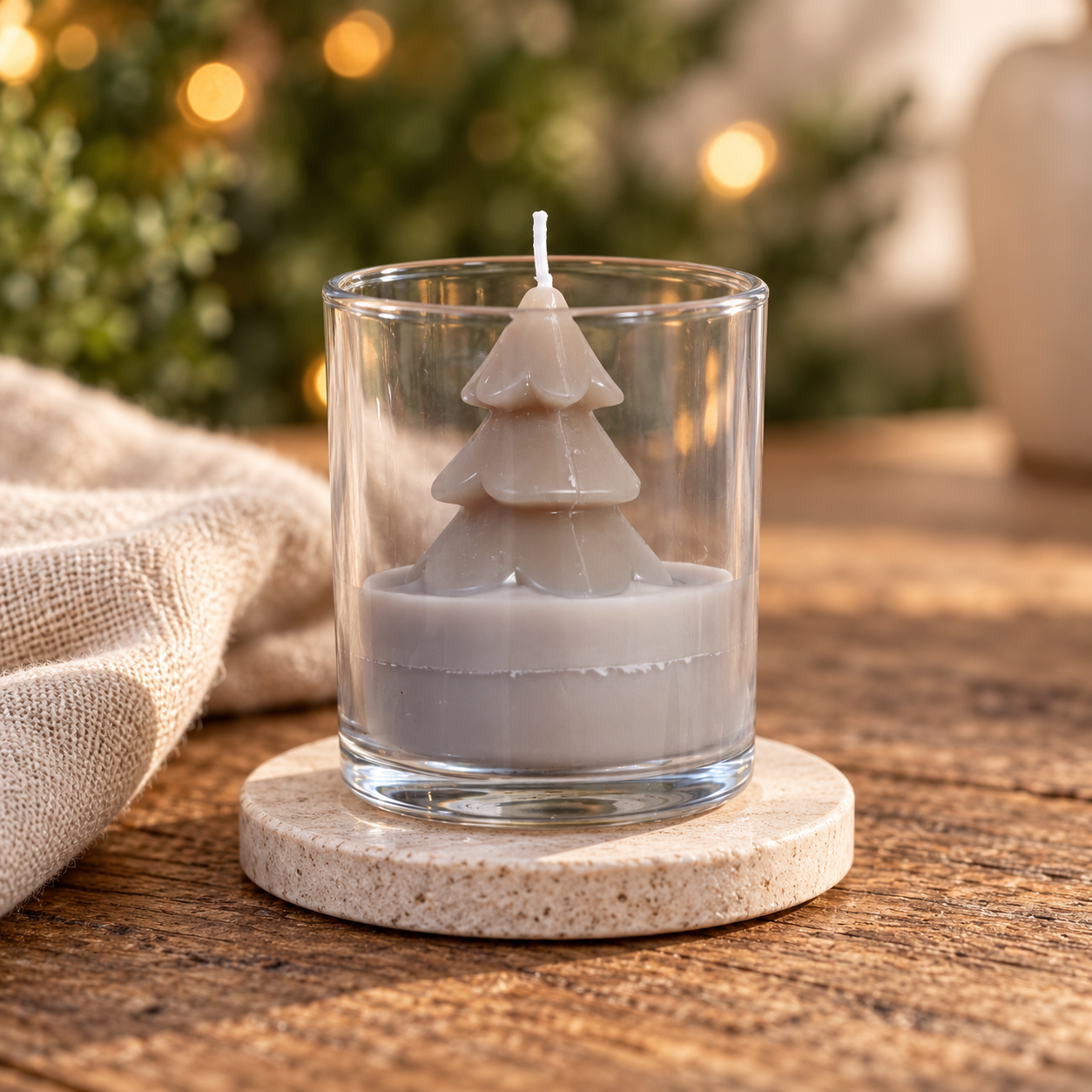 Tree Candle Tannenkerze im Glas Taupe