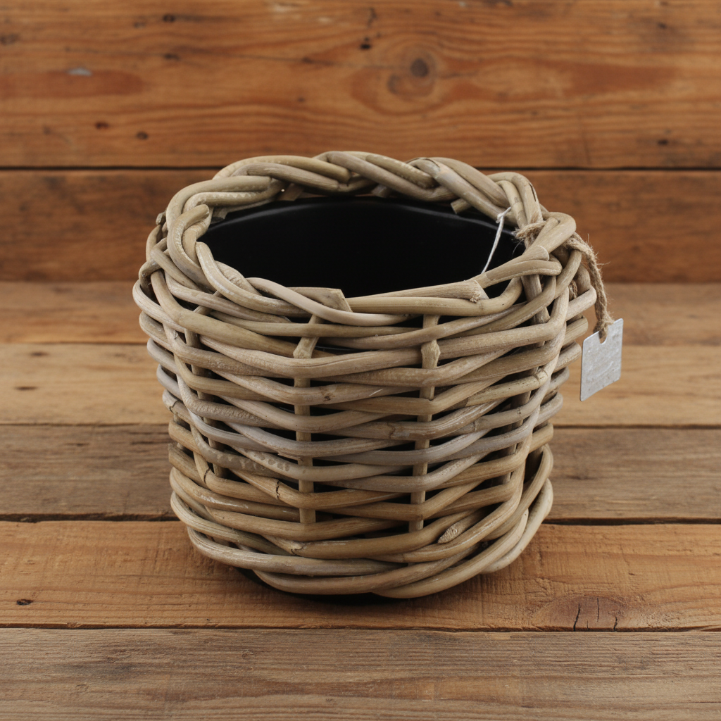 Korb Pflanzkübel "DryPot" Rattan von Van der Leeden, 20x15cm, elegantes pflanzgefäß aus Rattan für Zimmer und Balkon.