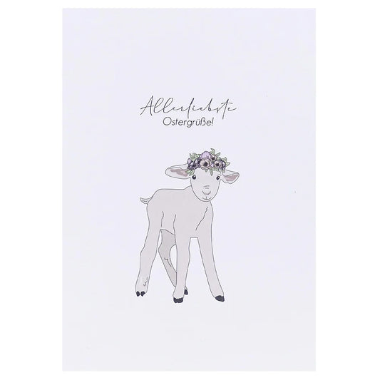 Postkarte "Allerliebste Ostergrüße" von verblühmeinnicht mit fröhlichem Osterdesign, ideal zum Versenden in der Osterzeit