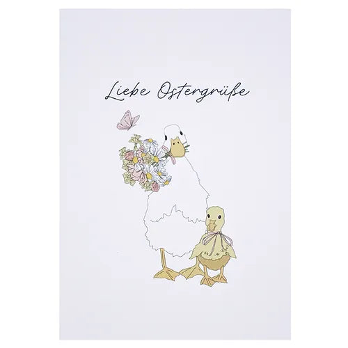Postkarte "Liebe Ostergrüße" von verblühmeinnicht mit fröhlichem Osterdesign und bunten Blumen für festliche Grüße