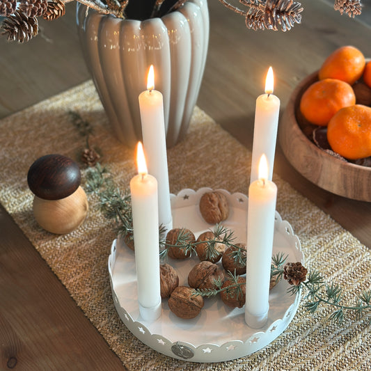 Kerzenhalter Schale "Sterne" Metall Rund Weiß 20cm - Wohnen auf dem Land