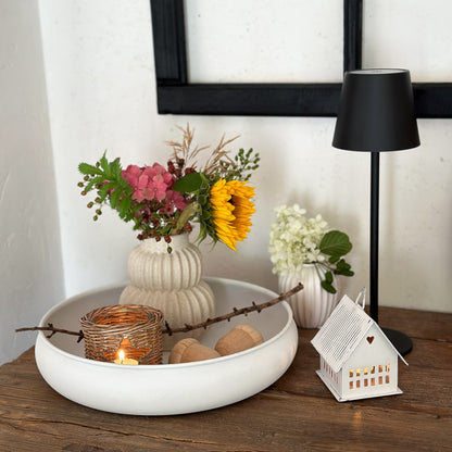 Schale Deko Tablett "Jern" Rund Vintage Weiß 32cm - Wohnen auf dem Land