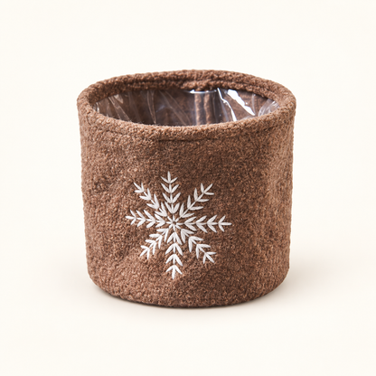 Übertopf „Schneeflöckchen“ Stoff Schneeflocke 12cm – 3 Farben – freisteller braun