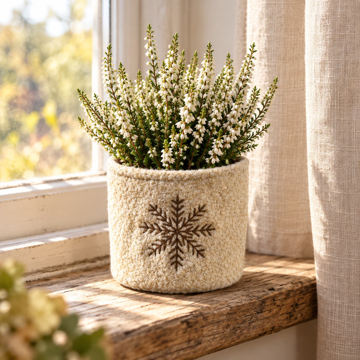 Übertopf „Schneeflöckchen“ Stoff Schneeflocke 12cm – 3 Farben – ambiente 1