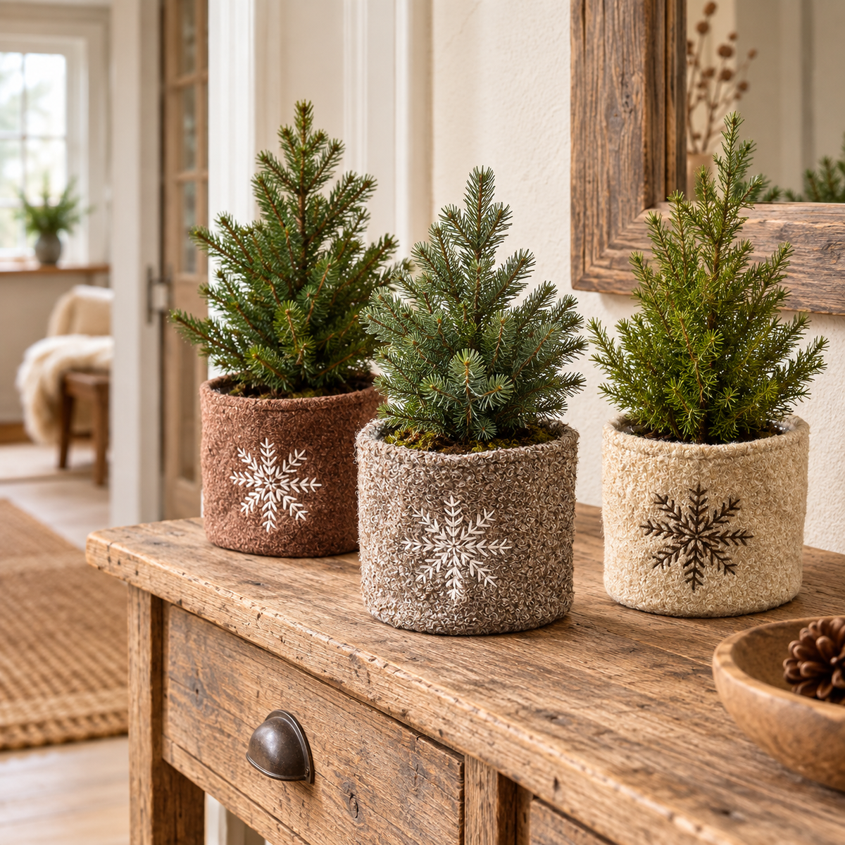Übertopf „Schneeflöckchen“ Stoff Schneeflocke 12cm – 3 Farben – ambiente 2