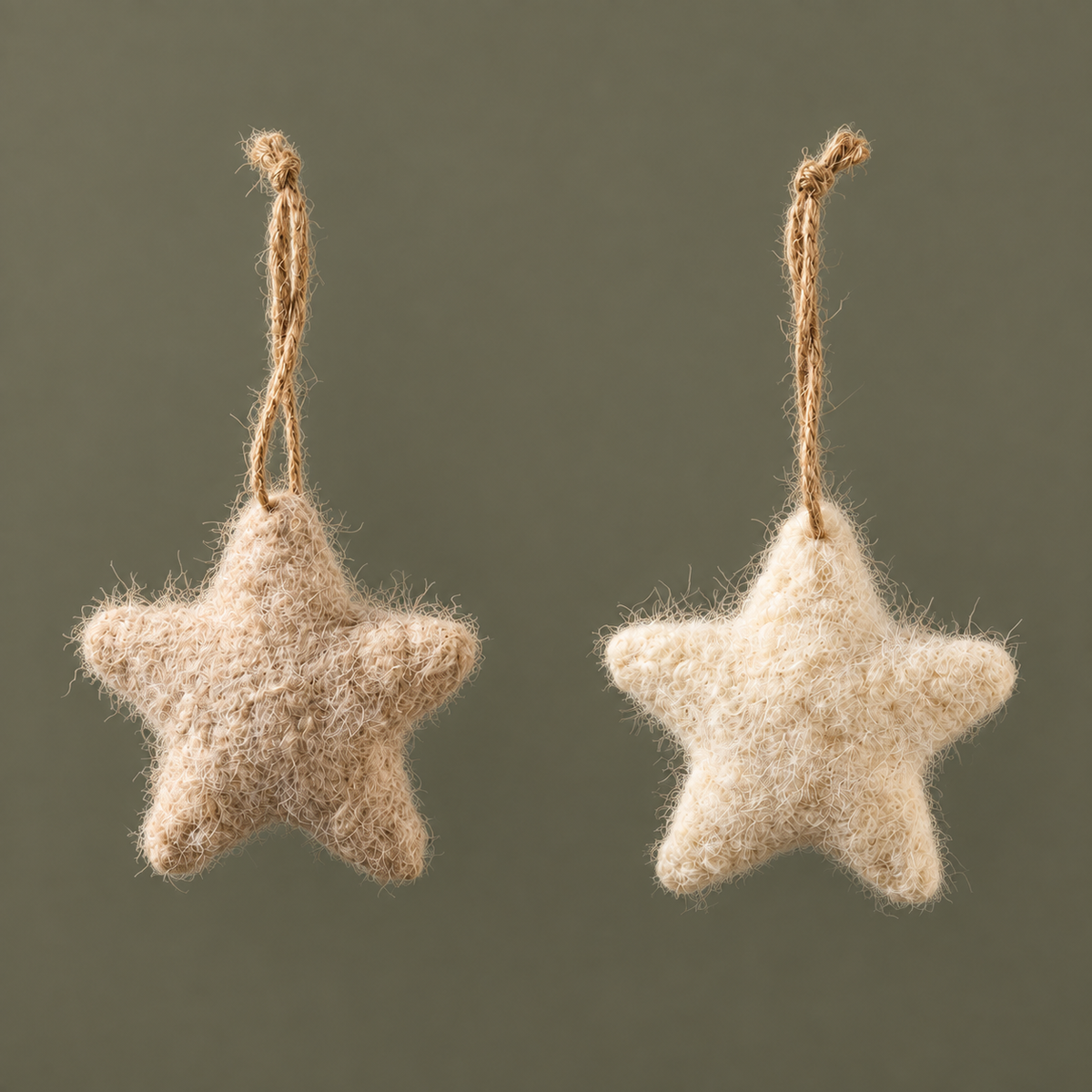 2er Set Stoffsterne „Flockenzauber Mini“ zum Hängen 8cm Creme Beige – freisteller set