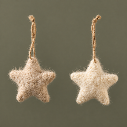 2er Set Stoffsterne „Flockenzauber Mini“ zum Hängen 8cm Creme Beige – freisteller set