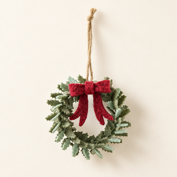 Mini Kranz „Holly“ Filz Rote Schleife 10cm Grün – freisteller